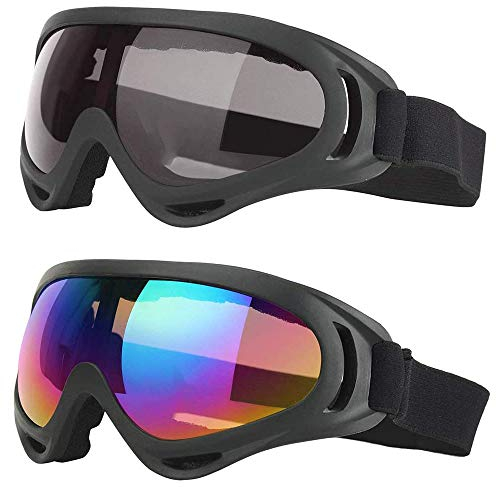 Lepidi 2 Stücke Skibrille für Kinder, Schneebrille zum Skifahren, UV-Schutz Anti-Fog, Einstellbar Windschutz UV-Schutz PC Skibrille für Die Tägliche Freizeit, Skifahren, Surfen (Bunt, Grau)