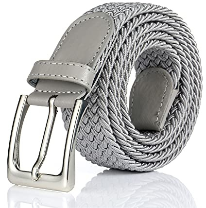 BSLLNEK Elastic Braided Belt, 1 3/8, Woven Stretch Belt for Golf Casual Jeans Shorts Pants (Gray, Medium (33-36 Waist))