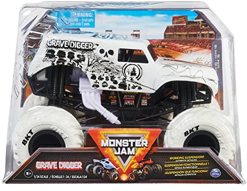 Monster Jam, Official Grave Digger Monster Truck, Collector Die-Cast Vehicle, 1:24 Scale,White
