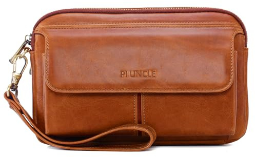 Läderkuvertväska för män handledsväska plånbok med fack för kreditkort, C-brun, With Card Slots