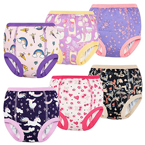 FLYISH DIRECT Potty Training Pants, 6 Packs of 100% Cotton Toilet Training Pants for Girls, Absorbent and Reusable Potty Underwear for Toddlers, 7 Years, Purple