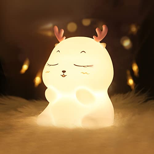 Diboniur Luce Notturna Bambini, 7 Colori Luce Notturna Neonato Ricaricabile, Silicone Lucina Notte Lampada Notturna per Bambini, Deco Cameretta Bambina (Cervo)