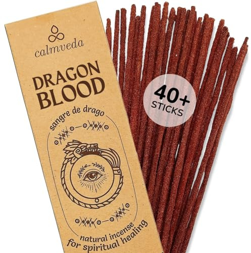 Potent Dragons Blood Incense Sticks - 40+ Pck, Sweet Spicy & Amber Smelling | 2x Thick Natural Resin incense, 45 min+ burn Clean Charcoal-free, Protection Incents (Sangre de Grado)
