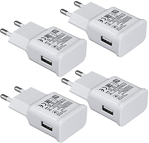 4-Pack USB Ladegerät Stecker, Schnellladegerät Netzteil Adapter Kompatibel mit Samsung S21 S20 S10 S6 S7 S8 S9 Edge/Plus/Active, A13, A20e, Z Flip3, Z Fold2 5G, Note 5 8, Handy Schnellladung