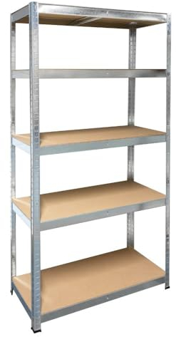 Schulte Schwerlastregal mit 5 MDF Böden, 180x90x40 cm (HxBxT), Traglast pro Ebene 175 Kg, verzinkt, Lagerregal, Kellerregal, Werkstattregal, Steckregal