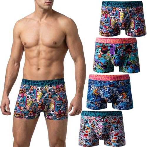 Pesail Lot de 8 boxers pour homme en coton et modal, tailles M-6XL, sous-vêtements confortables avec motifs amusants, short rétro moulant sans étiquette grattante