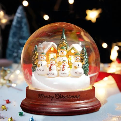 TATLETATLE Bola de cristal de muñeco de nieve personalizada, bola de cristal de nieve personalizada con 1-10 nombres de muñeco de nieve, luces LED de Navidad para el día de San Valentín, cumpleaños