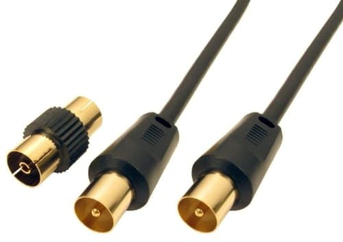 J&S UNIVERSE TV Aerial Coaxial Male Cable with Ferrite Cores, Gold Plated Connectors, Compatible with VCR, DVD - 1m Black