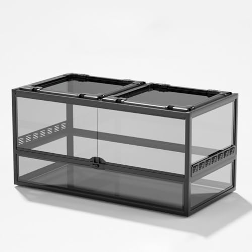 MegLob Float Glass Reptile Terrarium, 360-Grad-Panorama-Beobachtung Der Reptilienzüchtungsbox, Transparentes Amphibien-Fütterungstank, Reptilienraum-Terrarium-Hülle Mit Top-Metall-Bildschirmfenster,J