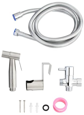 Skyplanet Handhållen bidéspruta kit, rostfritt stål bidé shattaf spraykit badrumsduk blöjbricka duschhuvud sprayfäste med slang för tygblöja husdjurstvätt, badrum