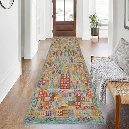 YANHONG Handwebteppich Läufer Teppich 120 x 430 cm rutschfest, robust & pflegeleicht Küchenteppich Teppich Läufer Küche mit Anti-Rutsch Unterseite für Drinnen und Draußen, Blau B