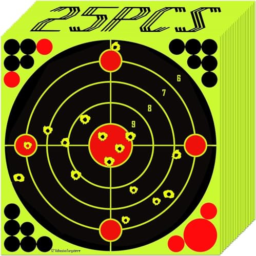 ATFLBOX 25 pièces Cible de tir Splatter 30.5 cm Cible de tir en Papier Autocollant Impact Fluorescent Brillant pour Fusils, Pistolets, Pistolets à Billes Entraînement