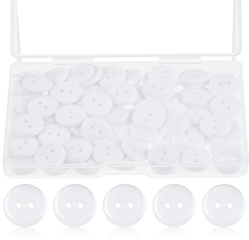 100 Stück Weiß Knöpfe Kunstharzknöpfe Nähknöpfe mit Aufbewahrungsbox Hemdknöpfe zum Annähen 12,5 mm Wendbar 2 Lochknöpfe Runde Harzknöpfe für Kleidung Nähen Stricken DIY Bastelarbeiten Handtaschen