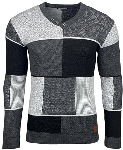 Subliminal Mode Pull Homme en Maille à Col V Boutonné - Style Basique - Coupe Ajustée - Pull Over Tricoté Hiver Manches Longues BX52301