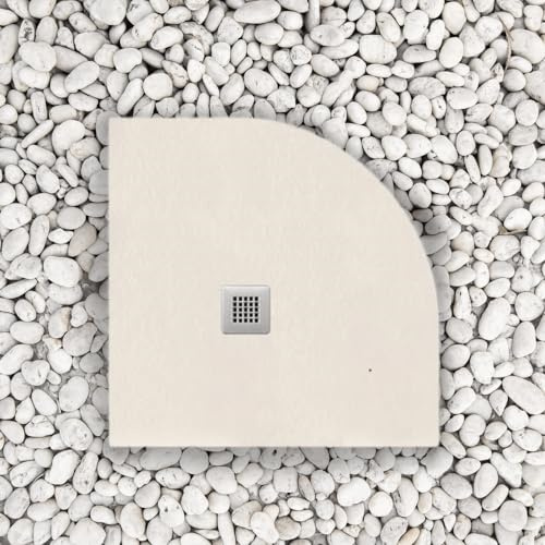Duschkar 90 x 90 cm halvcirkelformad linje extra smal beige RAL 9001 av syntetiskt harts och marmorpulver med gratis lugg
