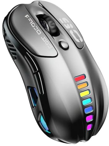 Uiosmuph V98 Mouse Gaming Wireless, Mouse a Tre Modalità 2.4 G/USB-C/Bluetooth, 12000 DPI Regolabile, RGB Mouse Senza Fili Ergonomico con 6 Pulsanti Programmabili per Laptop/PC/Mac,Argento