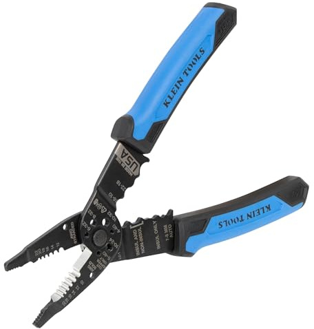 Klein Tools 1025 Long Nose Multi-Purpose Wire Stripper, Made in USA Professional Electrician Tools, Crimping Tool, Cable Stripper for 10-20 AWG Solid, 12-22 AWG Stranded Wire