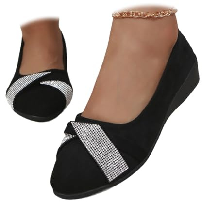 Zapatos de cuña con soporte de arco cómodos para mujer, zapatos ligeros sin deslizamiento con tacón bajo, cuñas casuales para trabajo, bailarinas, zapatos de corte informal, 38 EU