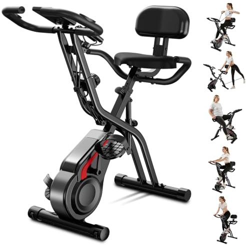 5-i-1 motionscykel vikbar tyst inomhucyklar med LCD-skärm hem ergometer cykelspinning cykel komfortsadel gym cyklar med 8-stegs motstånd och 136 kg lastkapacitet svart