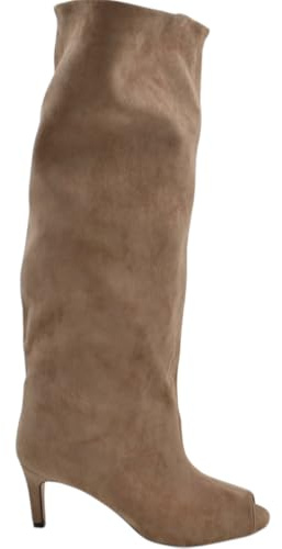 Stivali Slouchy Donna Arricciato in Camoscio Beige Spuntato Open Tee con Tacco Spillo 5 cm e Gambale Over (40 EU)
