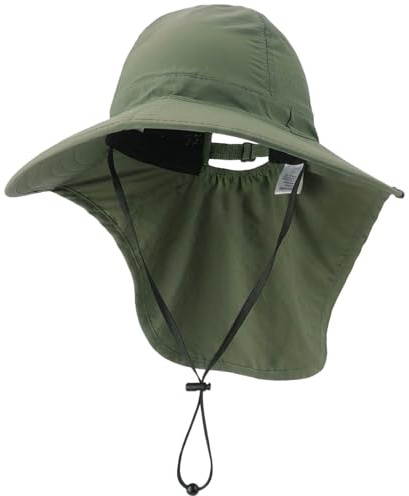 DRESHOW Sombrero Mujer Sol con Solapa de Cuello Protección UV Sombrero de Ala Ancha para Exterior Playa Pesca Plegables Apto para llevar Coleta UPF 50+