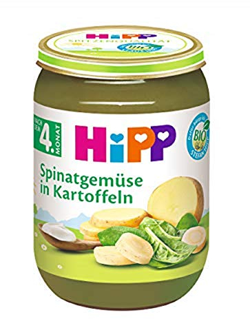 HiPP Bio Spinatgemüse mit Kartoffeln (6 x 190g), für Babys ab 5. Monat, ohne Salzzusatz, mit Omega-3, das Gemüse-Gläschen ideal zum Beikoststart, in bester Bio-Qualität