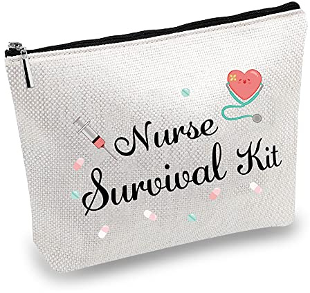 CREATCABIN Nurse Survival Kit Bag Cosmetic Multi-Purpose Makeup Bag Canvas Pen Case Toiletry Funny Travel Bag with Zipper School Supplies Gifts Canvas for Nursing Student Practitioner Gift 10 x 7inch
