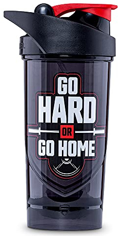 Shieldmixer Hero Pro Classic Shaker Go Hard or Go Home - BPA-frei - Gym Zubehör - Eiweiss Shaker - Fitness Trinkflasche - Schwarz - 700ml