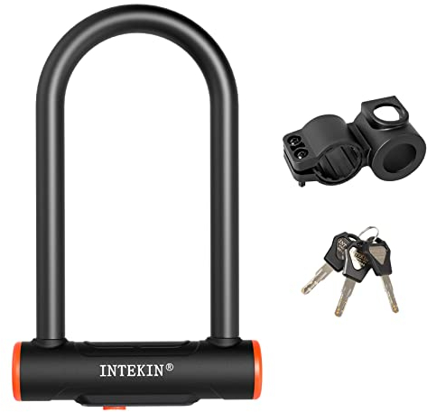 INTEKIN Fahrradschloss mit 16mm starkem Bügel, Fahrrad Bügelschloss mit Halterung, schweres Fahrrad U-Schloss mit 3 Schlüsseln, Hohe Sicherheit Fahrrad Schlösser für Mountainbikes, Rennrad