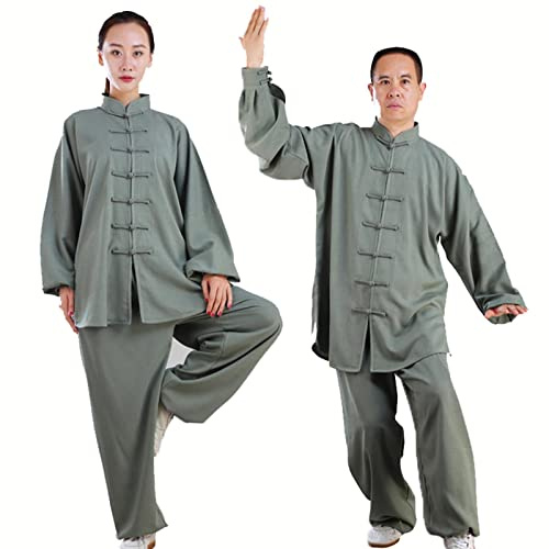 Tenue de Tai Chi à Manches Longues Kung-fu Costume Femme Homme Vêtements D’Arts Martiaux Coton et Lin Kung Fu et Wing Chun Vêtements,Green-XS