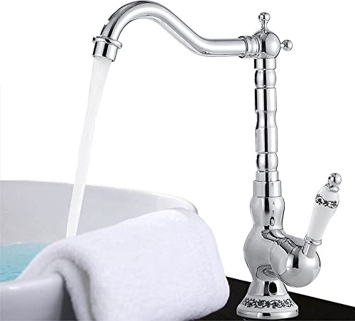 Retro Nostalgie Wasserhahn Bad Waschtisch Waschbecken, Einhebelmischer Küchearmatur, Vintage Armatur aus Messing, Silber