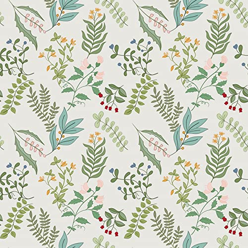 VEELIKE Papier Peint Fleur Beige Vintage Papier Peint Adhesif Feuillage Vert Papier Adhesif pour Meuble Stickers Meubles Deco Chambre Armoire Salon Meuble Stickers Cuisine Lavable Mural 44,5cm×300cm