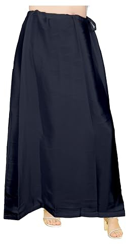 EDZZEL Women's Satin Petticoat Saree Satin Underskirt Sari Satin Silk Petticoat Underwear for Women Black