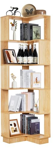 uyoyous 5 Tiers Book Shelf Corner Bookcase Unit Freestanding Book Organizer Stand Book Storage Cabinet Bookshelf Display Book Rack Credenza for Living Room Bedroom Corner Shelf Home Office Decor
