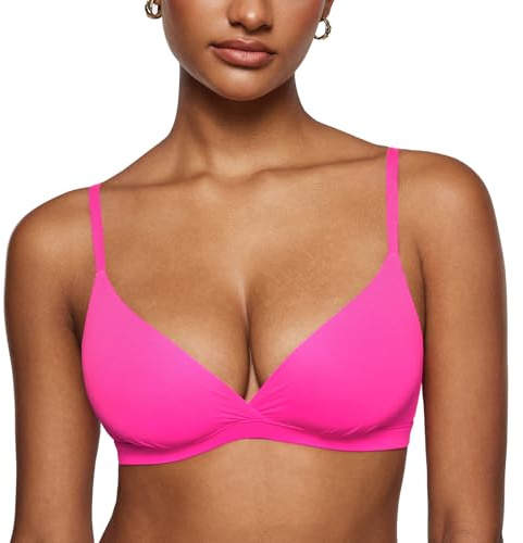 INLYRIC Damen Triangel BH ohne Bügel Soft Tiefer Rückenausschnitt Ungefüttert Glitzer Rose S