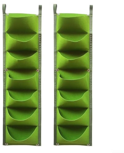 Lot de 2 sacs de plantation muraux, 7 poches à suspendre au mur, sacs de culture pour extérieur et intérieur, jardinage vertical (vert)