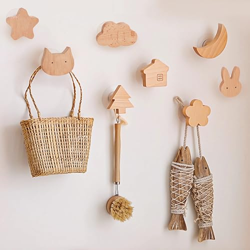 Mulaibdin 8 Pezzi Appendiabiti da Parete Bambini, Appendiabiti da Muro Legno, Appendi Abiti per Muro, Autoadesivi Appendiabiti da Parete per Cappotti,Bagno,Camera da Letto, Ingresso,Giubbotti