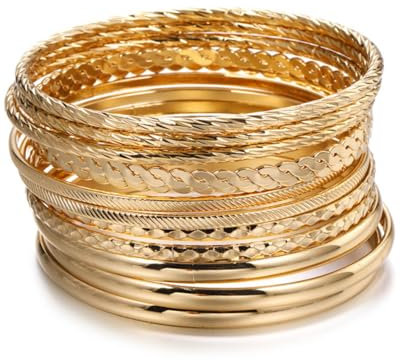 BPTRKOM 12 Stück Armreif Gold Boho - Multi Armband Set für Mädchen Punk Chunky Stapelbar Tag Braut Hochzeit Party Geschichtete für Frauen und Mädchen