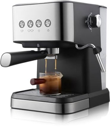 ZyKnaurral Cafetera Espresso con espumador de Leche - Taza Individual o Doble, Bomba de presión de 20 Bares, depósito de Agua extraíble de 1,5 litros, Jarra de Leche de Acero Inoxidable, 1050W