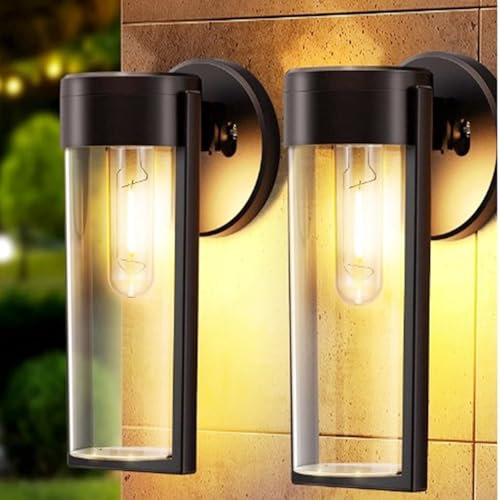 ALLOMN Luces solares para valla de jardín al aire libre, 2 paquetes de luces solares retro de pared para exteriores, impermeables, luces LED de pared para valla de jardín, patio, terraza, escalera