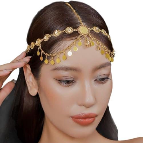 Ypkia Chaîne de tête baroque dorée avec pendentif en cristal pour mariage, fête dansante, carnaval, fête à thème, Métal