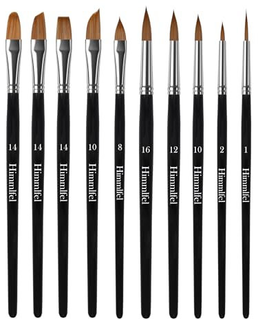 Himmlfel 10 Piezas Pinceles Incluyendo Punta Redonda, Filbert, Angular, Plana, Rigger, Lengua de Gato y Daga Tipos de Pincel, para acrílico, Acuarela, óleo y Gouache Pintura