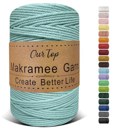 OurTop Premium makramégarn vattenblått, 3 mm x 300 m, makramésnöre, makramérep, garn för gör-det-själv-hantverk, vävning, dekoration, hängande växt växt hängare