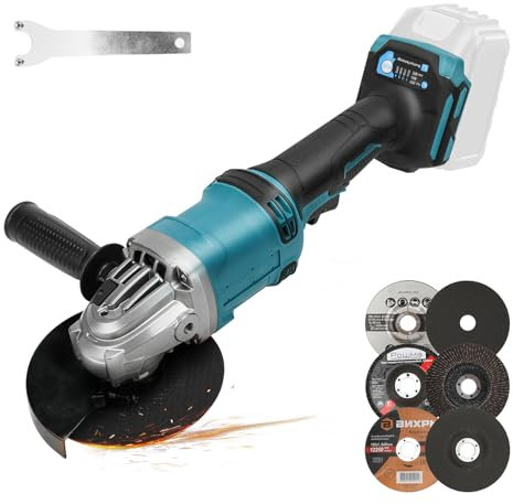 Cordless Angle Grinder for Makita 18V Battery, Brushless 125mm Angle Grinding with 6 Saw Blades, 4-Speed 10000RPM Battery Grinder for Cutting, Grinding and Polishing