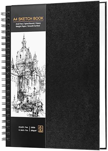 JIANTA Cuaderno de bocetos A4 espiral, 200 g/㎡ Cuaderno de Dibujo de Tapa dura con papel grueso, Sketchbook encuadernado con espiral para dibujar y hacer bocetos, 40 hojas / 80 páginas