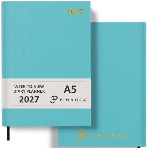 Pinnora 2027 Diary A5 Week to View, Sky Blue Year Planner Organiser 2027 Week To View, 2027 Planner, Home, School & Office, Hard Back 2027 Diaries, A5 & A4 2027 Diary in Day Per Page & Week To View