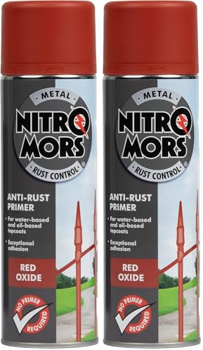 Nitromors Anti-Rust Primer Fast Drying Rust Resistant Metal Spray Paint for Comprehensive Surface Protection, Red Oxide 500 ml (Pack of 2)