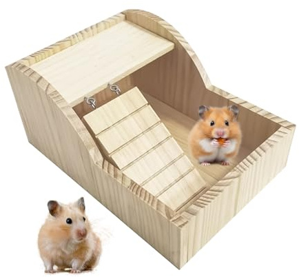 Hamster Sand Bath - 11inch Wood With Ladder Detachable Bathtub | Animal Sand Bath Box For Enrichment Hygiene Cage Lifestyle Home Wellness Pet-Care Comfort Activity