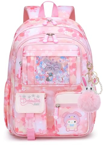 KEBEIXUAN Cartable Fille Primaire Kawaii, Sac à Dos Scolaire Léger et Résistant à l'Eau pour Filles 6-10 Ans (CP au CM2), Grande Capacité avec Accessoires, Idéal École et Loisirs