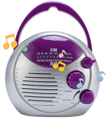Fabater Bärbar AM/FM Duschradio, Vattentät Hängande Radio med Inbyggd Högtalare, Justerbar Volym för Badrum, Kök, Utomhus, Batteridriven (ingår ej)